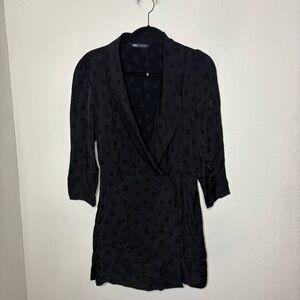 Zara Black Polka Dot Wrap Long Sleeve Romper Size Medium